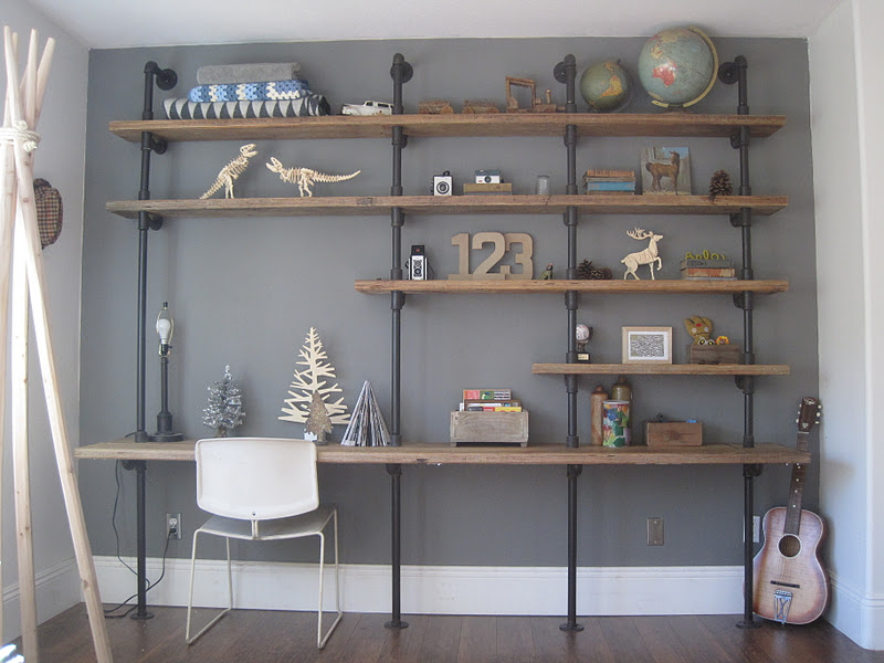 house of habit: Home Works//Pipe Shelf Unit in Boy's Room