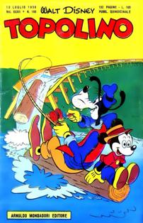 Topolino 190 - 10 Luglio 1958 | ISSN 1120-611X | CBR 215 dpi | Settimanale | Fumetti | Universo Disney
Numero volumi : IN CORSO
Topolino apparve in Italia il 30 marzo 1930, quando sul n.13 del settimanale torinese Illustrazione del Popolo, diretto da Lorenzo Gigli, fu pubblicata la prima striscia disegnata da Ub Iwerks e intitolata Le avventure di Topolino nella giungla. Due anni dopo si ha il primo libro illustrato italiano con le sue immagini: Sua Altezza Reale il Principe Codarello e, poco più tardi, il 31 dicembre 1932, esce il primo numero di Topolino in formato giornale, edito da Nerbini.
Sulla falsariga del celebre Corriere dei Piccoli, anche Topolino si presentava ai lettori con periodicità settimanale e si apriva con una breve storia in cui le didascalie sono scritte in rima e realizzata da Giove Toppi, che divenne quindi il primo autore Disney italiano. Sul settimanale della Nerbini, comunque, trovano spazio soprattutto le strisce e le tavole realizzate da Floyd Gottfredson. In queste storie vengono anche introdotte delle didascalie in rima, scritte dal primo direttore della rivista, Paolo Lorenzini (detto Collodi Nipote in quanto nipote di Carlo Collodi), e viene anche assegnato il nome definitivo alla spalla di Topolino, ovvero quel Pippo un po' lunatico e un po' svampito che sui libri della Salani veniva ancora chiamato Medoro.
Nerbini non si era assicurato correttamente i diritti di pubblicazione: quando aveva varato la sua rivista, infatti, si era rivolto al Consorzio Cinematografico E.I.A., il distributore dei cortometraggi di Topolino, quando in realtà i diritti per le riviste erano stati dati in mano al giornalista Guglielmo Emanuel dallo stesso Disney. Per cui, per un paio di numeri, la testata passò da Topolino a Topo Lino, per poi riprendere la nota testata con il n.7. Il Topolino Giornale era formato da otto pagine e non conteneva solo storie a fumetti Disney ma anche storie non-Disney che anzi erano di solito la maggioranza delle storie presenti in un numero.
Il numero 137 del Topolino Giornale, dell'11 agosto 1935, segna il passaggio di consegne da Nerbini alla Mondadori. Il fascismo, tuttavia, causò dei problemi al giornale. Dal 1938, il Min.Cul.Pop. (Ministero della Cultura Popolare) impone alla stampa di non editare più i protagonisti del fumetto popolare americano. Il solo Topolino è risparmiato, e così il suo logo e il suo personaggio possono continuare ad esistere nelle edicole italiane, ma in piena seconda guerra mondiale, a partire dal n.476 del 27 gennaio 1942, anche il settimanale è costretto a cedere alle restrizioni. Lo sostituisce Tuffolino, un ragazzetto dalle medesime caratteristiche fisiche, disegnato dal grande illustratore Pierlorenzo De Vita. Con la fine del fascismo, le avventure di Topolino poterono di nuovo essere pubblicate.
Alla fine degli anni quaranta, però, i giornali a fumetti che pubblicavano storie a puntate di non più di due tavole ad episodio erano irrimediabilmente in crisi, e così lo stesso Topolino, le cui vendite erano di gran lunga calate rispetto al periodo d'oro. Mondadori, però, non poteva rinunciare alla rivista da edicola per non perdere i ricchi diritti delle pubblicazioni da libreria, così decise un doloroso ma necessario cambio di formato e periodicità. Nel 1949 nasce così il periodico a fumetti Topolino formato libretto, all'inizio con cadenza mensile, quindi quindicinale e, infine, settimanale, fino a giungere a oggi al suo sessantesimo anniversario e con oltre 3000 numeri usciti, ricchi di storie tra le più famose, con autori da Carl Barks a Romano Scarpa, da Floyd Gottfredson a Giovan Battista Carpi e così via.