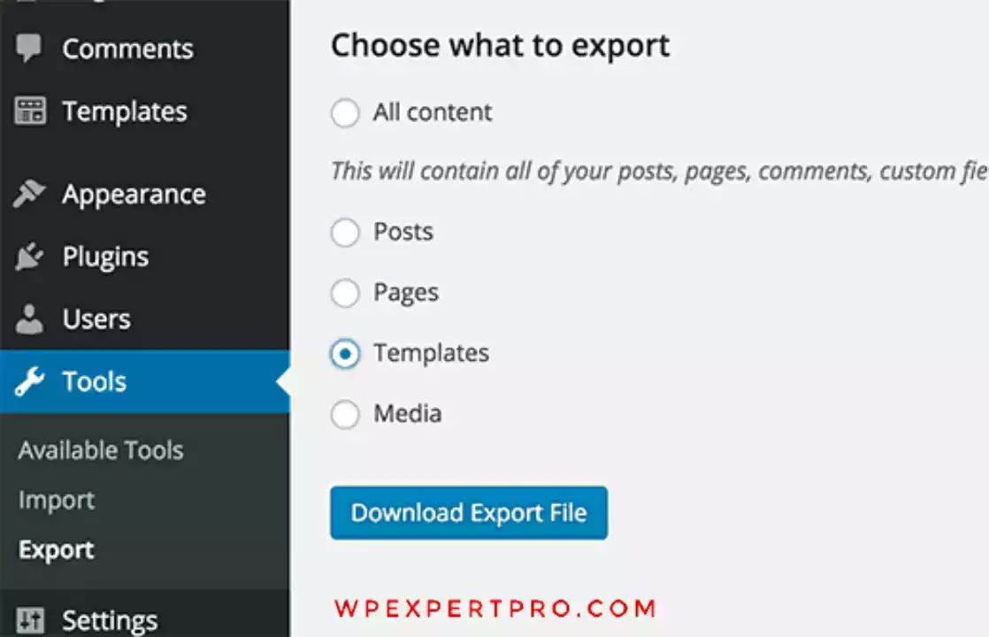 Choose export template