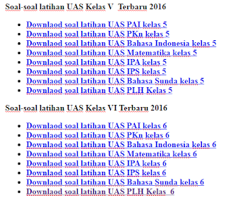 Kumpulan Soal UAS SD Lengkap kelas 1-6 Semua Mata Pelajaran 