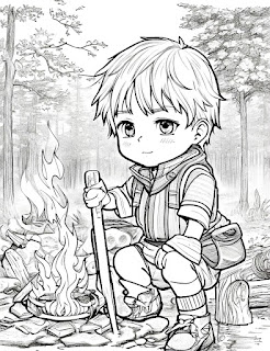 cute boy in summer camp coloring page