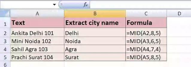 how to use  MID function in excel hindi