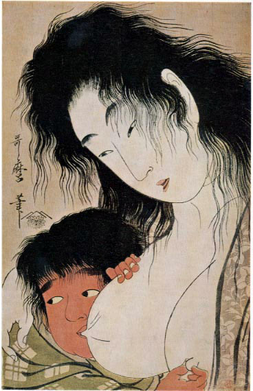 Ukiyo-e. Träsnitt. Kintaro. Yama-uba. Utamaro.