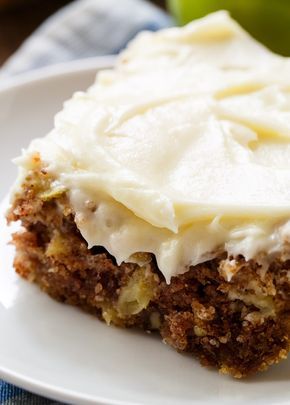 German Apple Cake has chunks of fresh apple, lots of fall spices, crunchy pecans, and a thick layer of cream cheese frosting