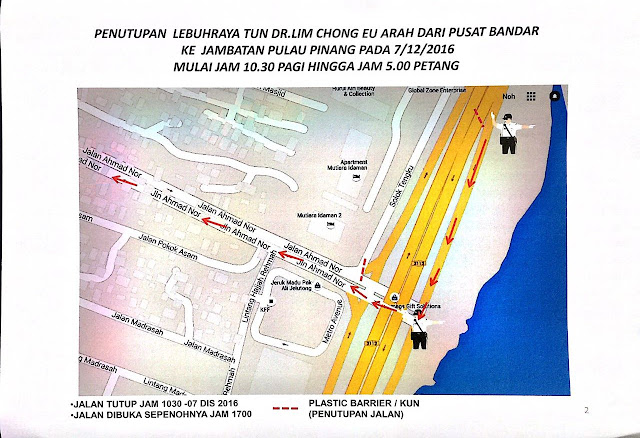 penutupan jalan, Lebuhraya Tun Dr. Lim Chong Eu, penang, pusat bandar, Jambatan Pulau Pinang