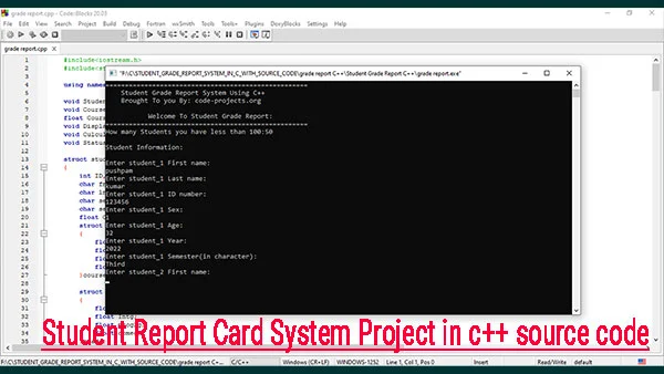 Student Report Card System Project in c++ source code