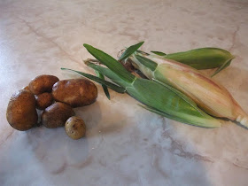 backyard garden, corn, potatoes