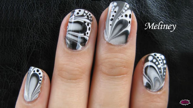 WATER MARBLE Nail Art Tutorial - Black & White Design How to Basics Techniques