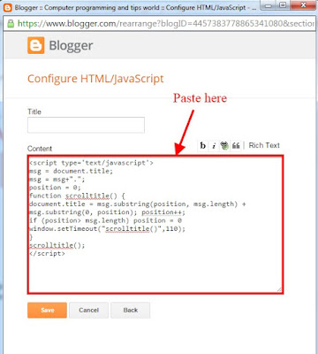 Paste the html-javascript code on blogger