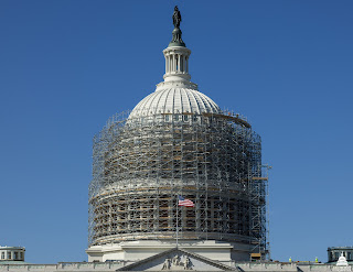 United States Capitol (legislature) dome surrounded by scaffolding