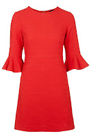  Textured Bell Sleeve Red Dress 