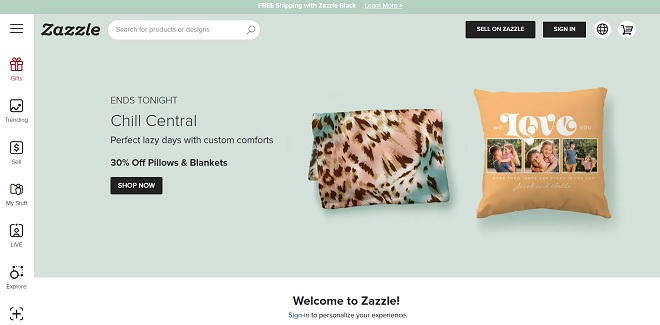 Screenshot from a POD service provider Zazzle