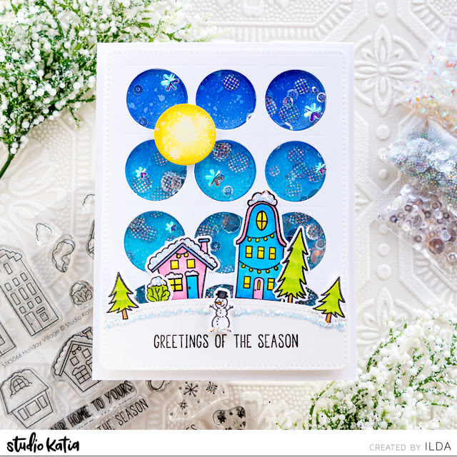 Studio Katia Winter Village Shaker Card by ilovedoingallthingscrafty.com