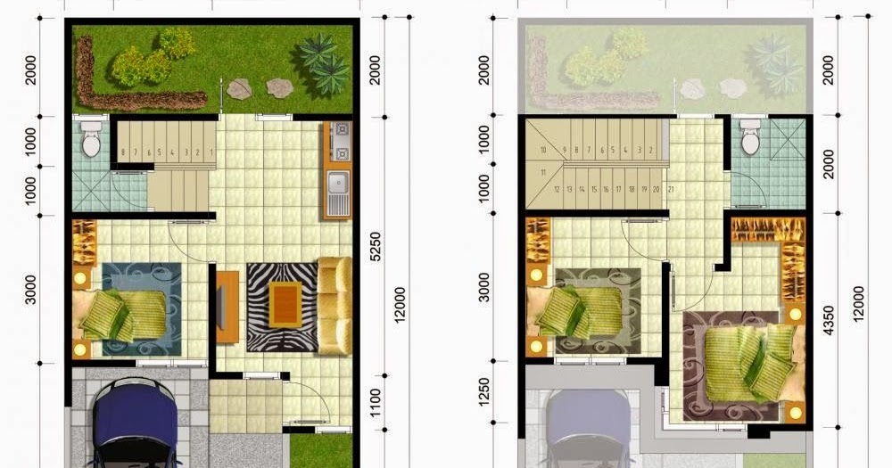 Denah Rumah Minimalis 2 Lantai 6x12 Untuk Keluarga Baru 