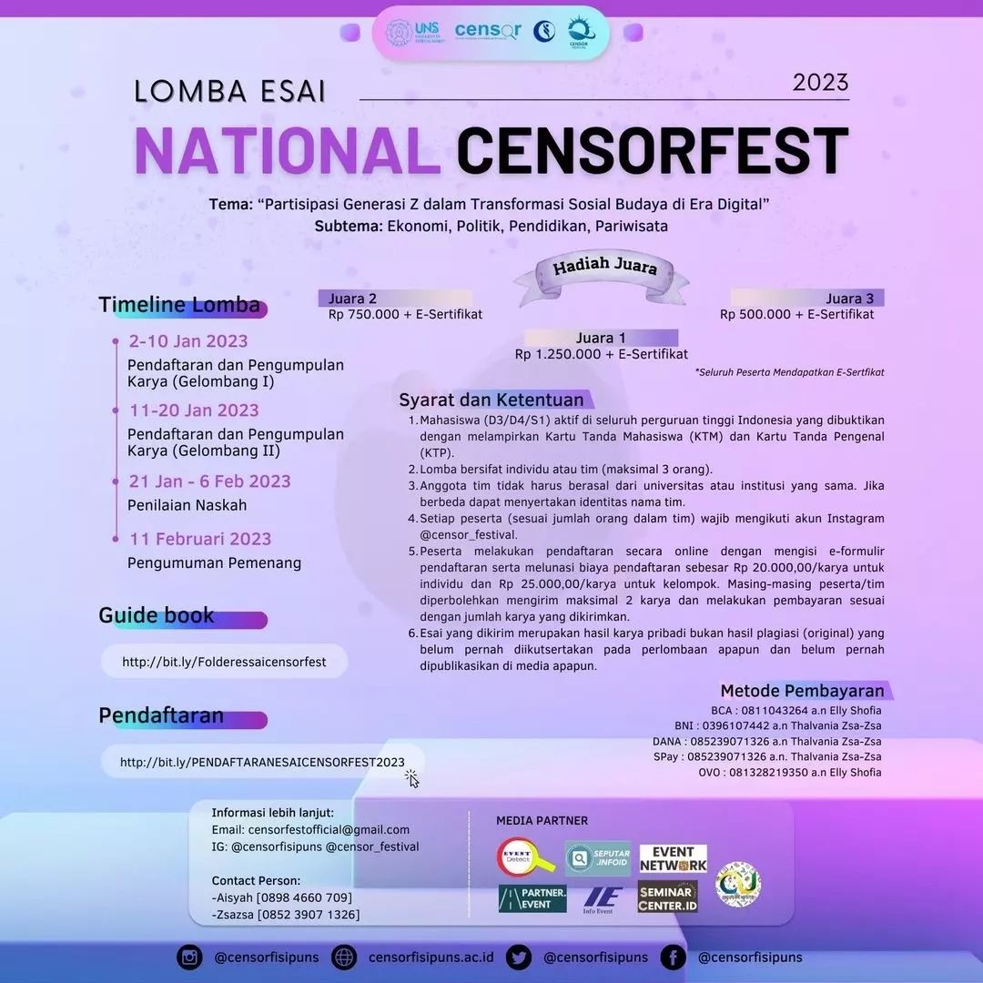 Lomba Esai Mahasiswa Nasional Censorfest 2023