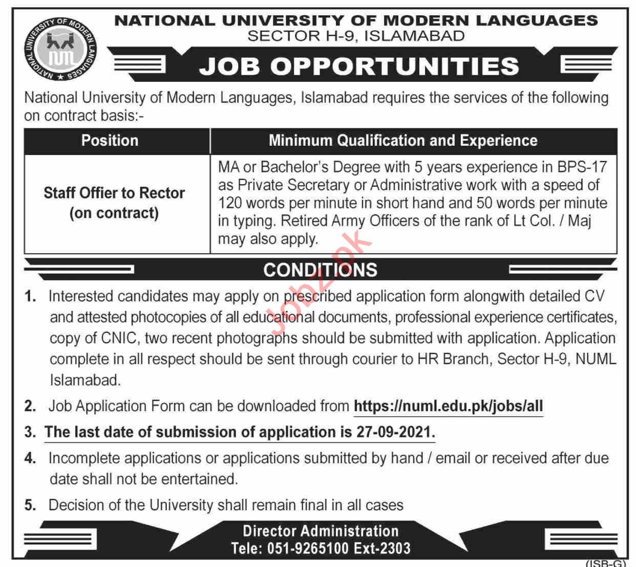 Jobs in National University of Modern Languages NUML