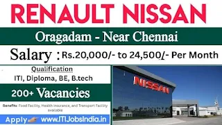 Renault Nissan Automotive Walk-In Interviews – ITI, Diploma, BE/B.Tech Jobs for Production Trainee & Assembly Line Operator