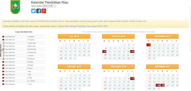 Kalender Pendidikan Provinsi Riau untuk Tahun Pelajaran 2019/2020