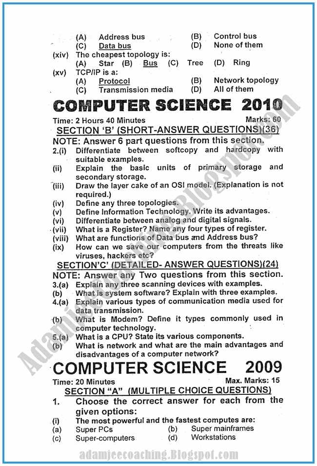 Computer-science-2010-past-year-paper-class-XI