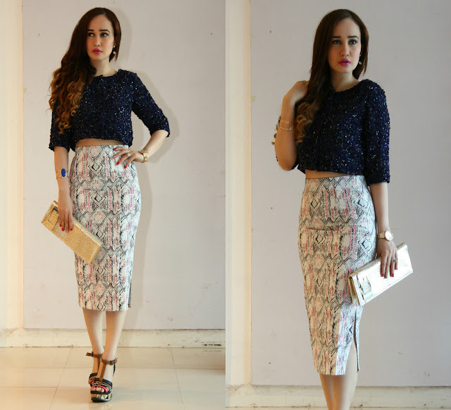 Femina FLAUNT Launch '15 at Shoppers Stop, Sequin Crop Top, Printed Pencil Skirt, Women's Party Wear 