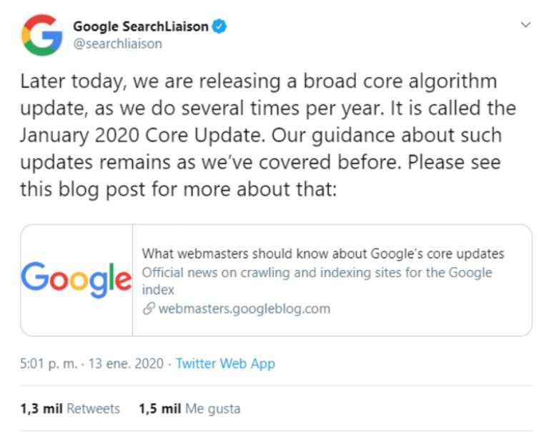 Google Update Tweet