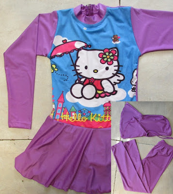 Baju Renang Anak Muslim Karakter Hello Kitty ungu