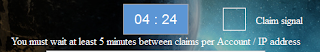 You Must wait at least 5 Minutes between claims per account.