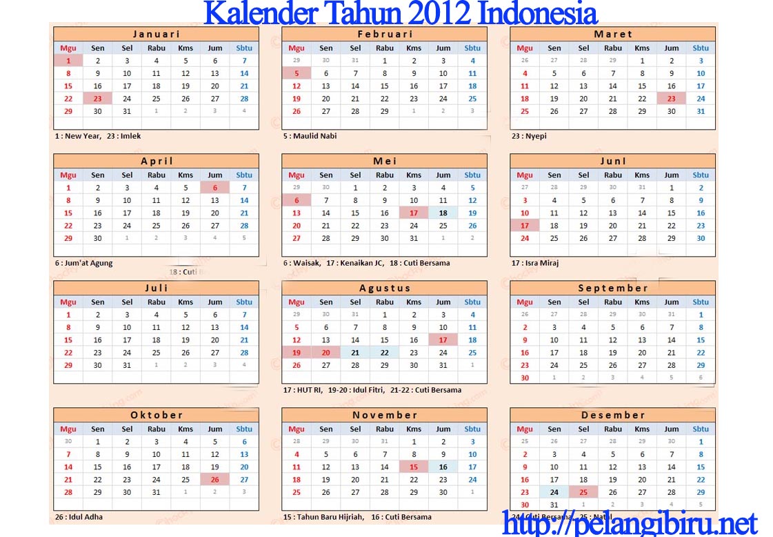 Download Kalender Tahun 2012 Indonesia - Pelangibiru.net