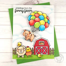 Sunny Studio Stamps: Barnyard Buddies Funny Farm Bouquet Of Balloons Card by Amy Yang
