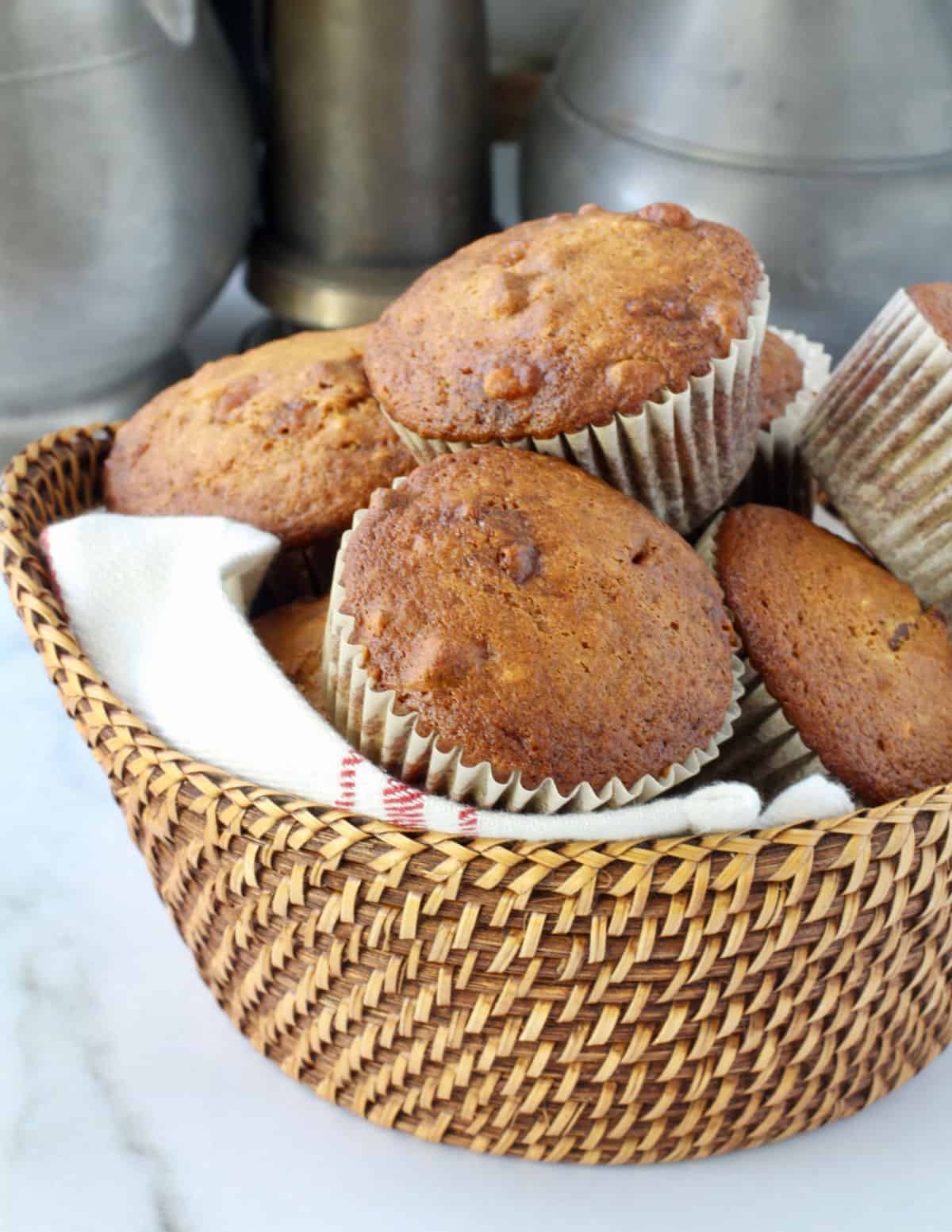 Pecan Butterscotch Muffins in a basket.