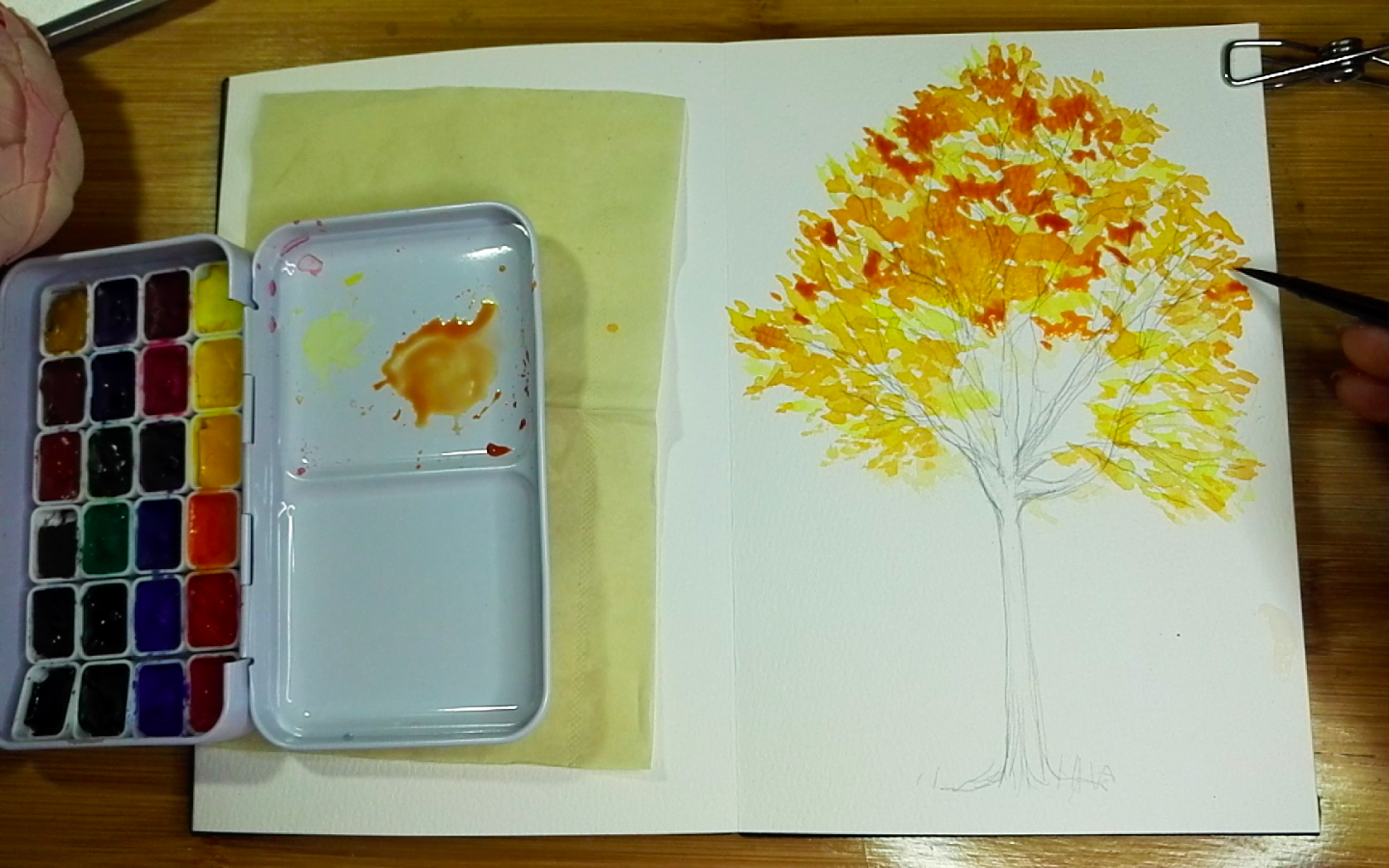 How to draw a watercolor autumn tree step by step tutorial easy