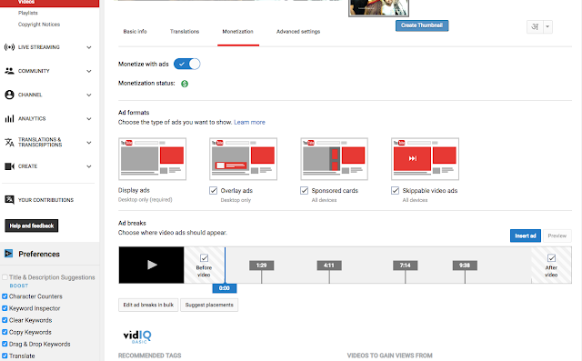 how to enable automatic mid roll ads on youtube