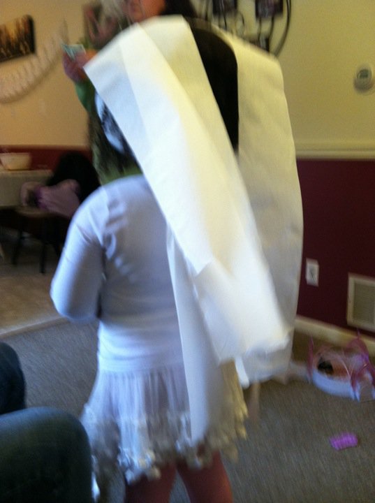 We also had to make Princess Snowcup a wedding gown from toilet paper
