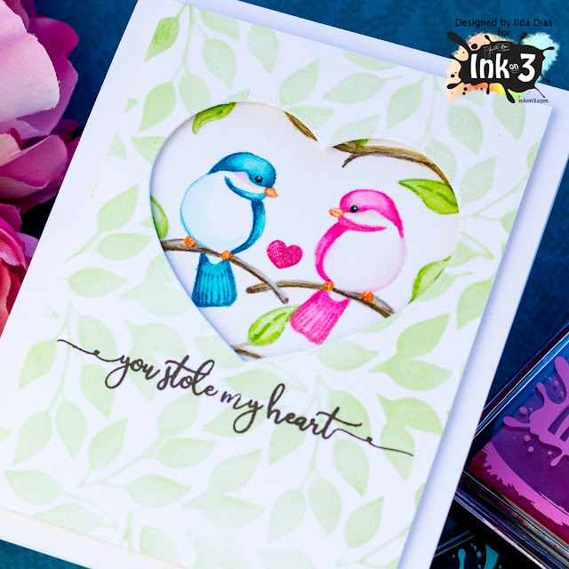 Fadeout Ink,Little Birdie Stamp Set,mirror stamping,Lovebirds,Ink On 3,Valentine's Day,Card,