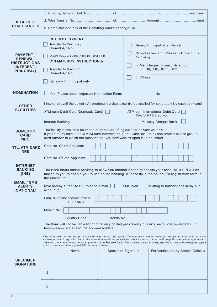 ... form and fill it post to your bank here is how sbi nri form looks