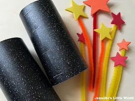 Glittery cardboard tubes and pipe cleaner fireworks