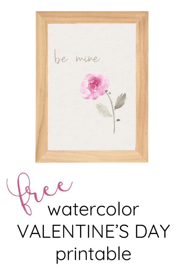 Free printable Valentine's day art with "Be mine" and pink flower