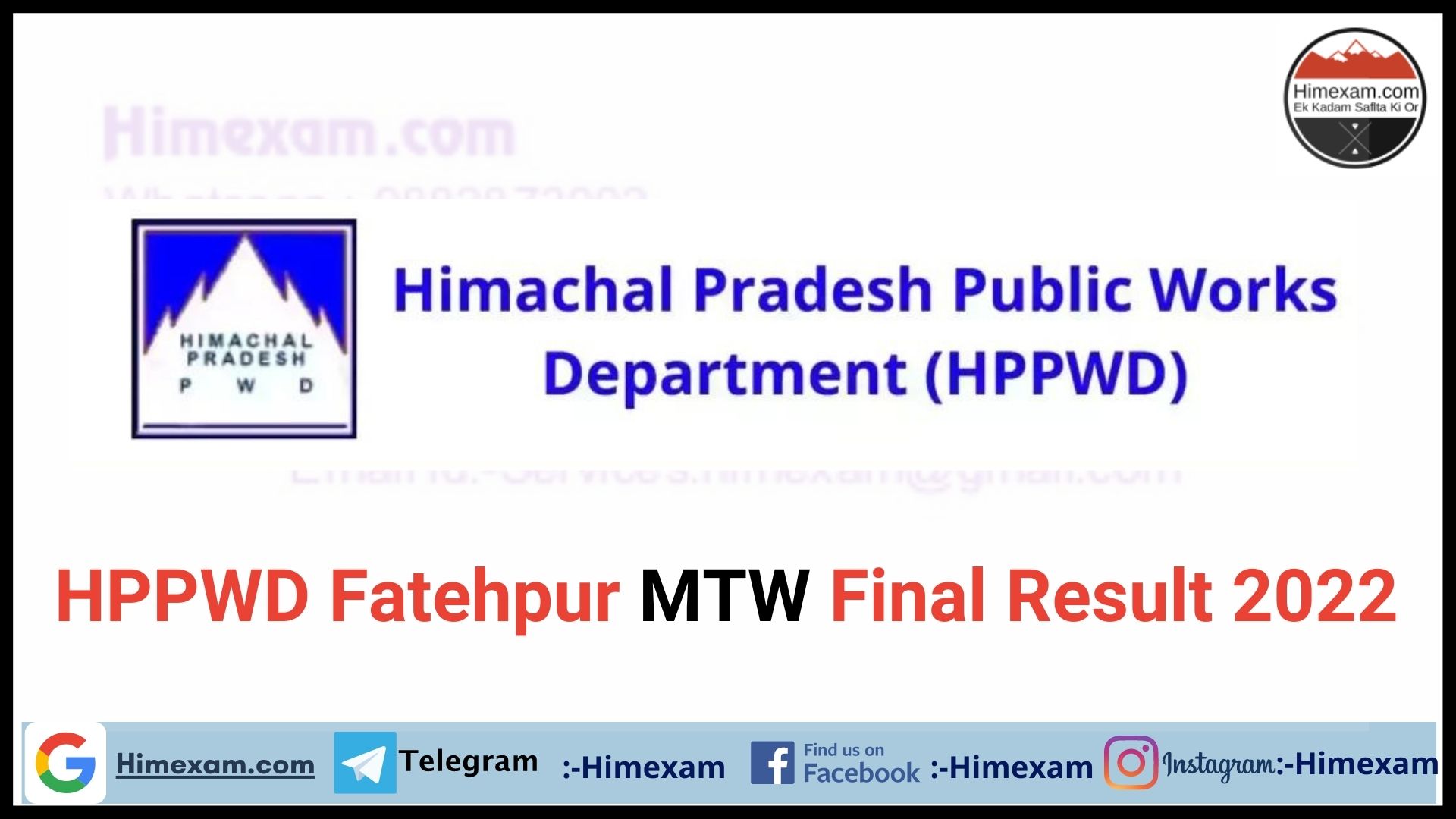 HPPWD Fatehpur MTW Final Result 2022