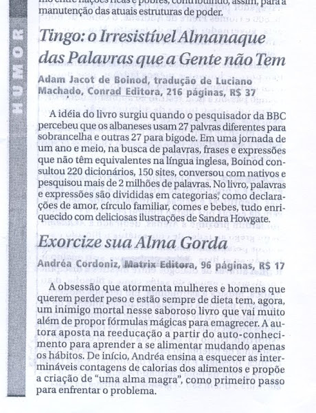 Matéria sobre o meu, o nosso "Exorcize Sua Alma Gorda" - Jornal do Commercio - 14 set 2007