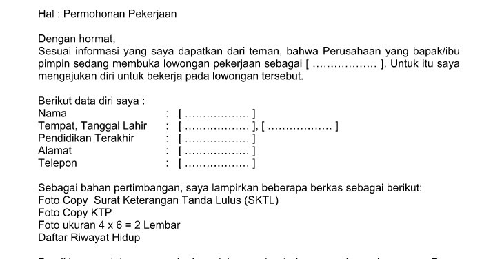 Contoh Surat Lamaran Kerja Dalam Bentuk Narasi