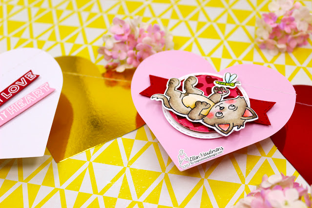 Valentine's Day Heart Banner by Ellen Haxelmans | Smitten Kittens Stamp Set, Heartfelt Love Stamp Set, Heart Frames Die Set, Circle Frames Die Set and Love & Chocolate Paper Pad by Newton's Nook Designs #newtonsnook #handmade