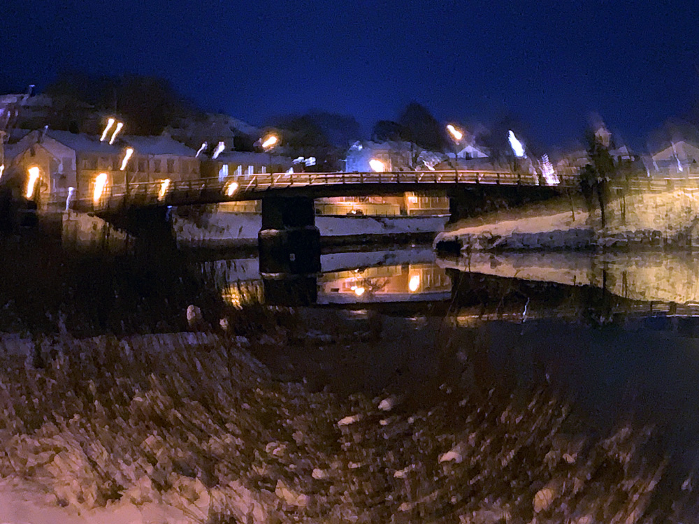 Old bridge at night lighting