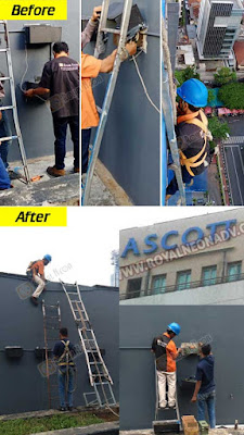 Perbaikan reklame lampu logo ASCOTT, TANAH ABANG JAKARTA