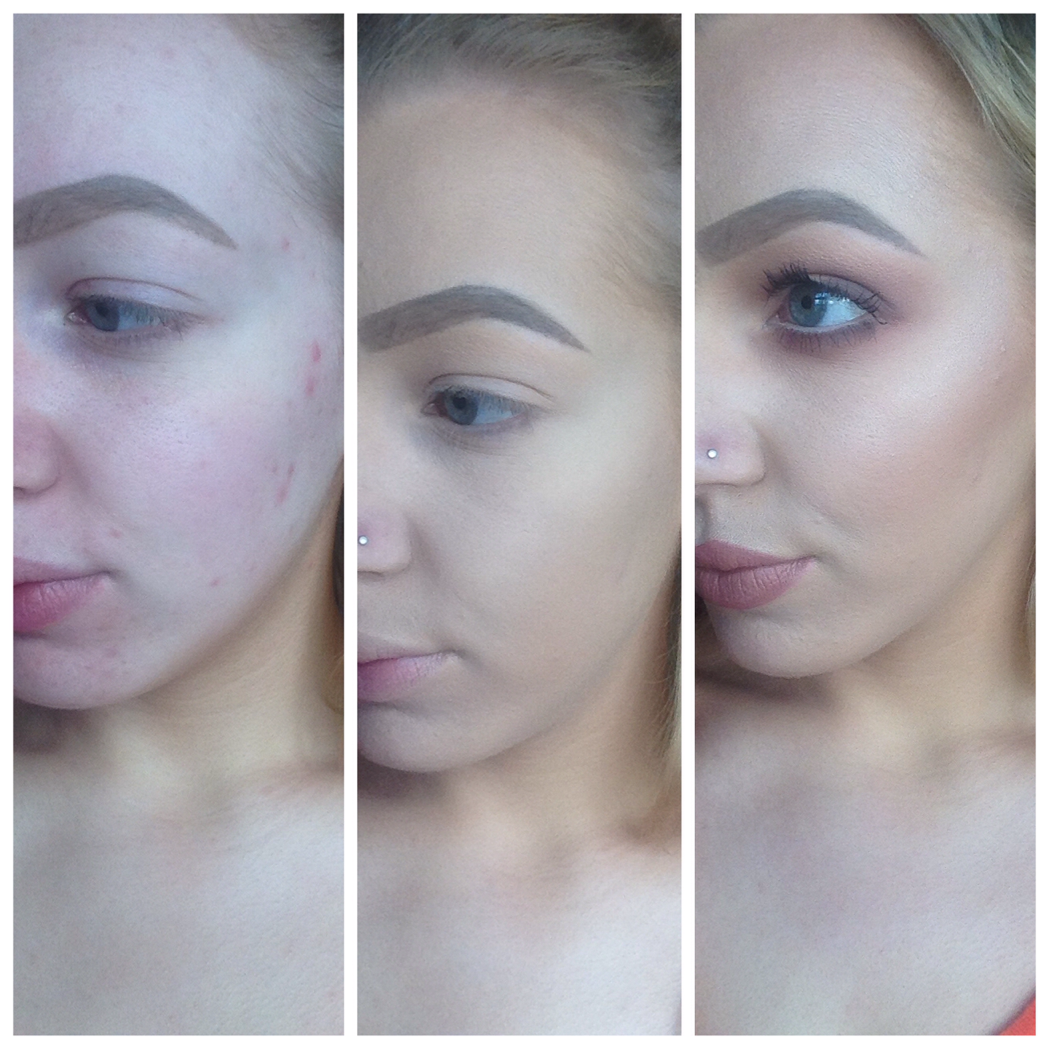 before, just after application, and once my makeup was finished