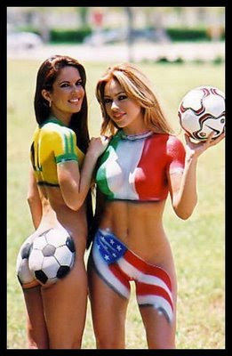 World Cup 2010 Fan with Body Painting  From Italy and Brazil