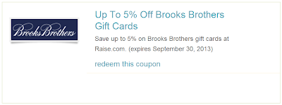 You can save up to 5% on Brooks Brothers gift cards when you use them at Rasie.com.