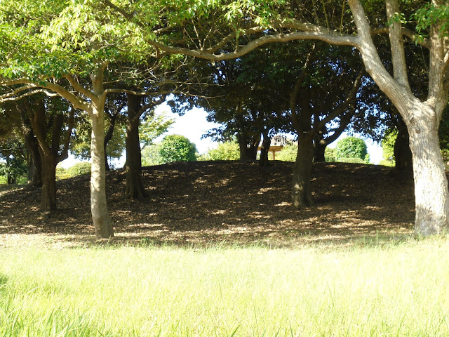 夢みなと公園の入り口に東屋が見えます