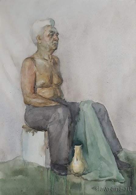 slava-fine-art 안영광 slava watercolor on paper nude torso study painting