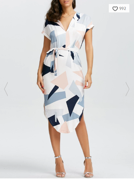 short-sleeve-geometric-print-midi-dress