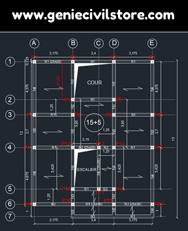 Plan de Coffrage d'une Maison R+1 (dwg)